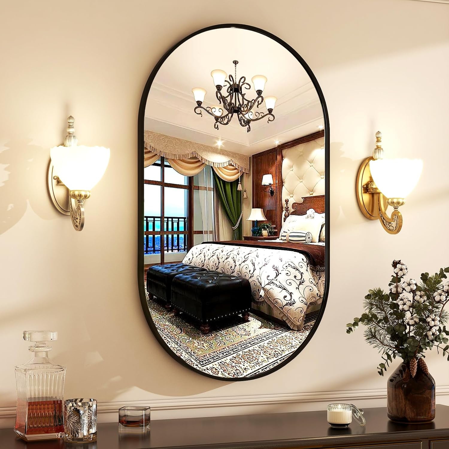 22" x 38"Oval Bathroom Mirror Wall Mounted Chic Brushed Metal Frame ...