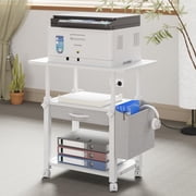 22"x15" Large Printer Stand with Drawer, 3-Tier Rolling Table Cart, Mobile Printer Cart with Storage Shelves for Office, Home Office, Desk & Workstation