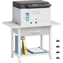22"x15" Large Printer Stand with Storage Drawer, 2-Tier Under Desk Table for Home Office, Fits Fax Machine/3D Printer/Scanner (White)