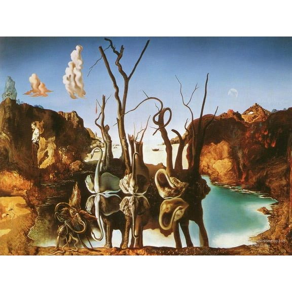 22"x16" Fine Art Quality Poster :: Salvador Dali Swans Reflecting Elephants