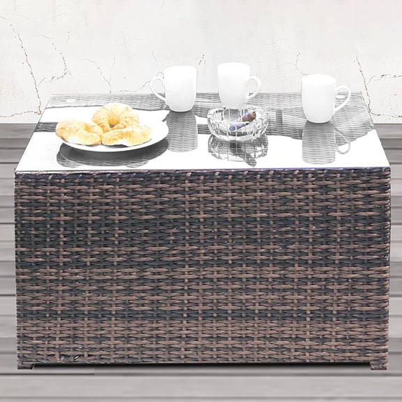 22"x33"x18",The Base Adopts Wicker/rattan Structure,Modern Style,Rugged and Durable,Made of Durable Glass,Living Source International Fully Assembled Coffee Table (Brown)