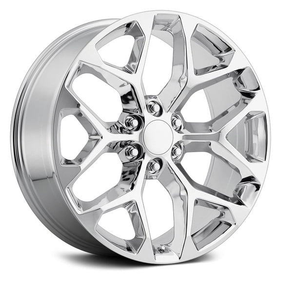 22"x9" for Chevrolet Truck Snowflake Replica Wheels FR 59 Chrome (22" x 9", +24 Offset, 6x139.7 Bolt Pattern, 78.1mm Hub)