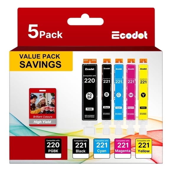 220 221 Ink Cartridges Compatible for Canon 220 221 Ink Work with MX870 MX860 MP620 MP560 MP980 5 Color