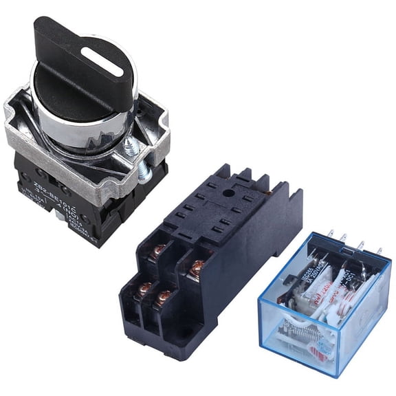 220/240V AC Coil DPDT Power Relay MY2NJ 8 Pin With Socket & 22mm Latching 2 NO 3-Position Rotary Selector Select Switch,1 x Selector Switch 1 Relay 1 x Socket