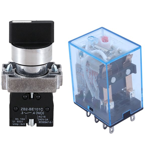 220/240V AC Coil DPDT Power Relay MY2NJ 8 Pin With Socket & 22mm Latching 2 NO 3-Position Rotary Select Switch