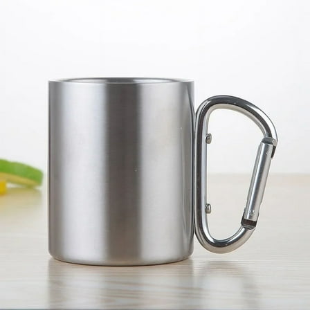 220/300ml Camping Travel Stainless Steel Cup Carabiner Hook Handle Picnic Water Mug Outdoor Travel Hike Cup Portable mug
