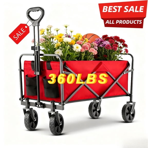 220/360/480LB Foldable 4-Wheel Hand Cart - Heavy-Duty All-Terrain Hauler for Camping, Beach & Garden