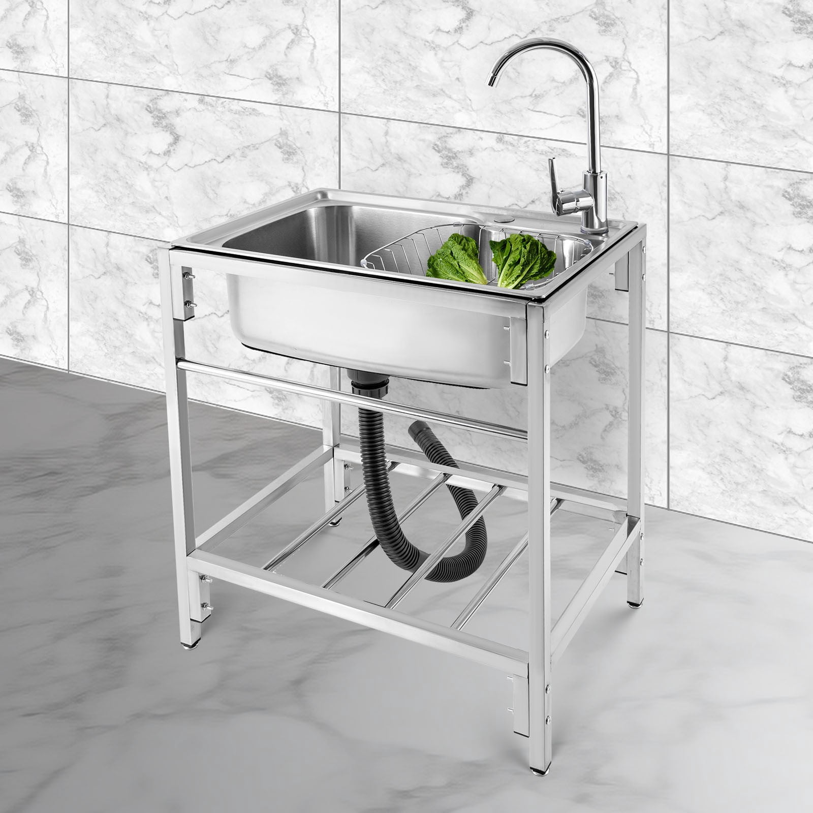 220.46lbs Capacity Commercial Stainless Steel Sink Outdoor Single-Bowl Utility Sinks Functional 26.7*17.3*29.5in for Kitchen, Bar, Restaurant