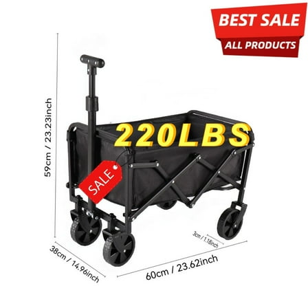 ​​"220-680LB Heavy-Duty Folding Cart - 4 All-Terrain Swivel Wheels & Adjustable Height for Camping & Gardening"