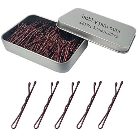 220 Count Mini Wavy 1.38 Inch Bobby Pins Brown,  Small Hair Bobby Pins with Storage Box for Updos, Metal Hair Clips for , Girls and Women, Suitable for  Hair Types