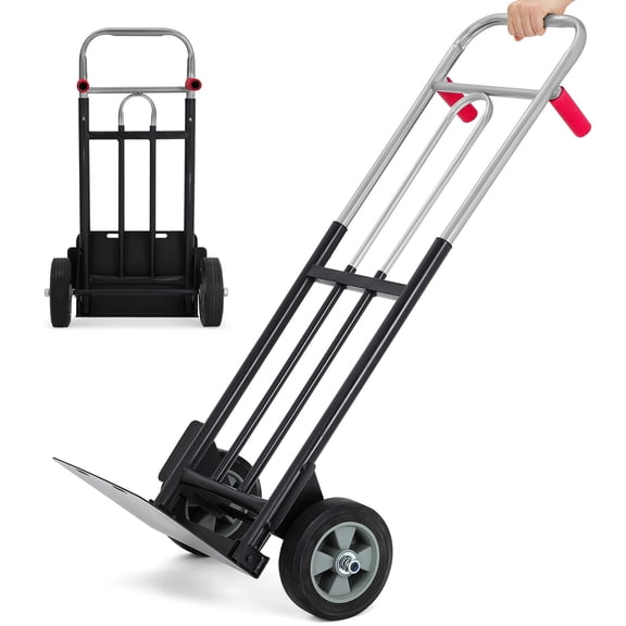 220 LB Dolly Cart with Solid Rubber Wheels, Heavy Duty Folding Hand Truck Dolly with Bungee Cords, Compact Foldable