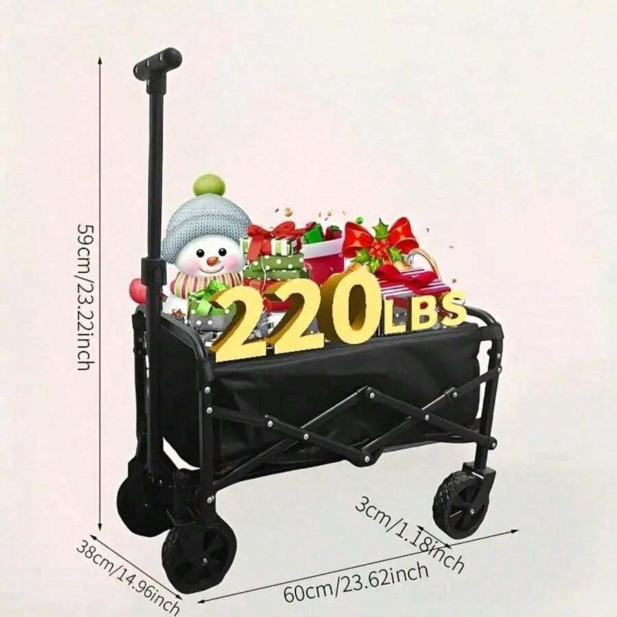 220 Lbs Lbs All-Terrain Heavy-Duty Folding Hand Truck, Large Capacity Camping Cart Suitable For Yard Shopping/Sports/Outdoor/Gardening Equipment Transport, Black Multi-Functional Tool Cart