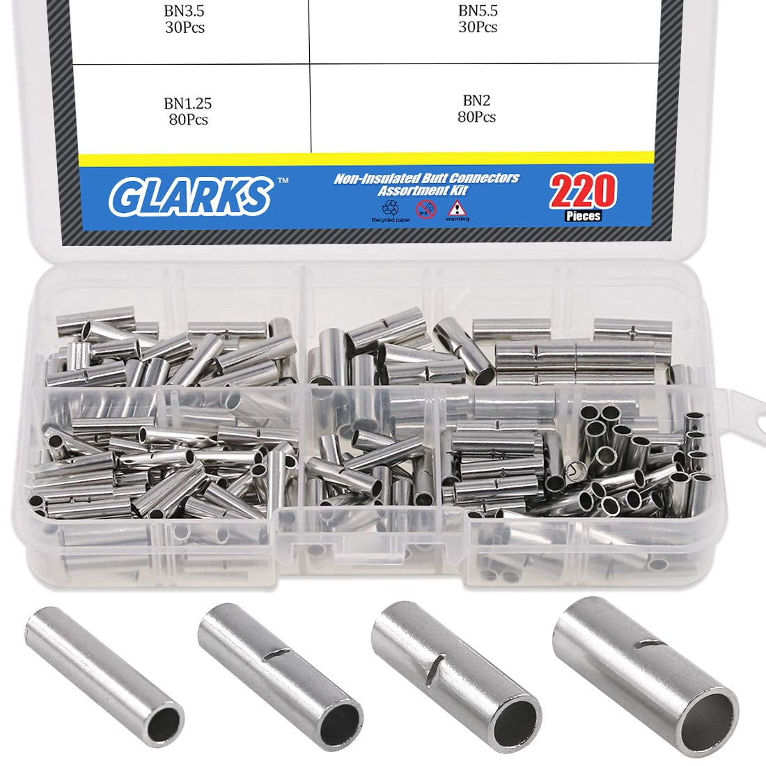 220 Non-insulated Terminal Connector Kit, 22-16/16-14/14-12/12-10 gauge seamless non-insulated wire terminal cable crimping terminals kit for electrical connection