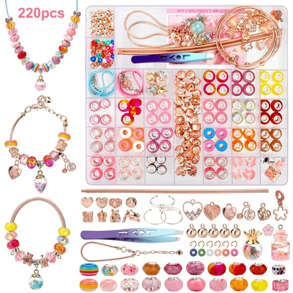 220 PCS Exquisite DIY Beaded Jewelry Making Kit for Bracelet Necklace Craft Gift