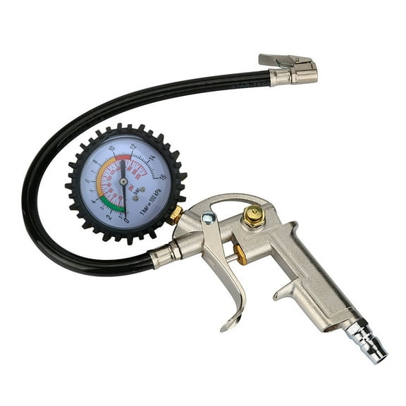 220 PSI Pistol-Type Air Chuck With Dial Tire Inflator Gauge Flexible Hose