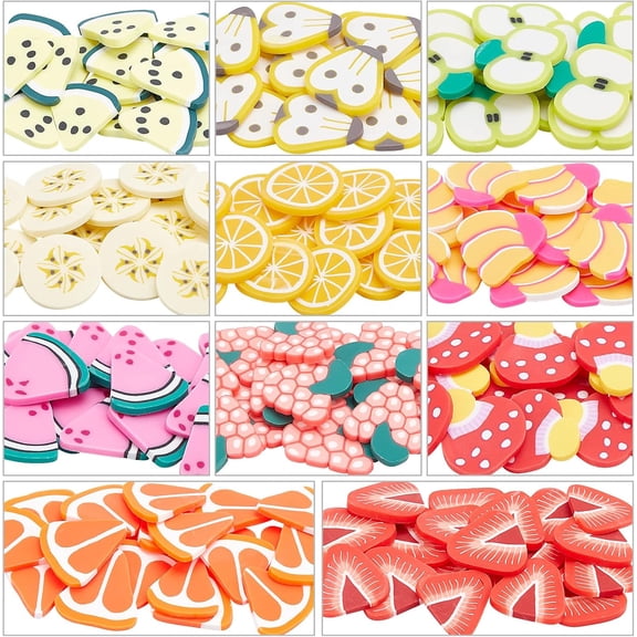 About 220 Pcs 11 Styles Polymer Clay Cabochons Colorful Handmade Polymer Clay Beads Fruits Polymer Clay Charms Assorted for DIY Jewelry Craft Making 1set
