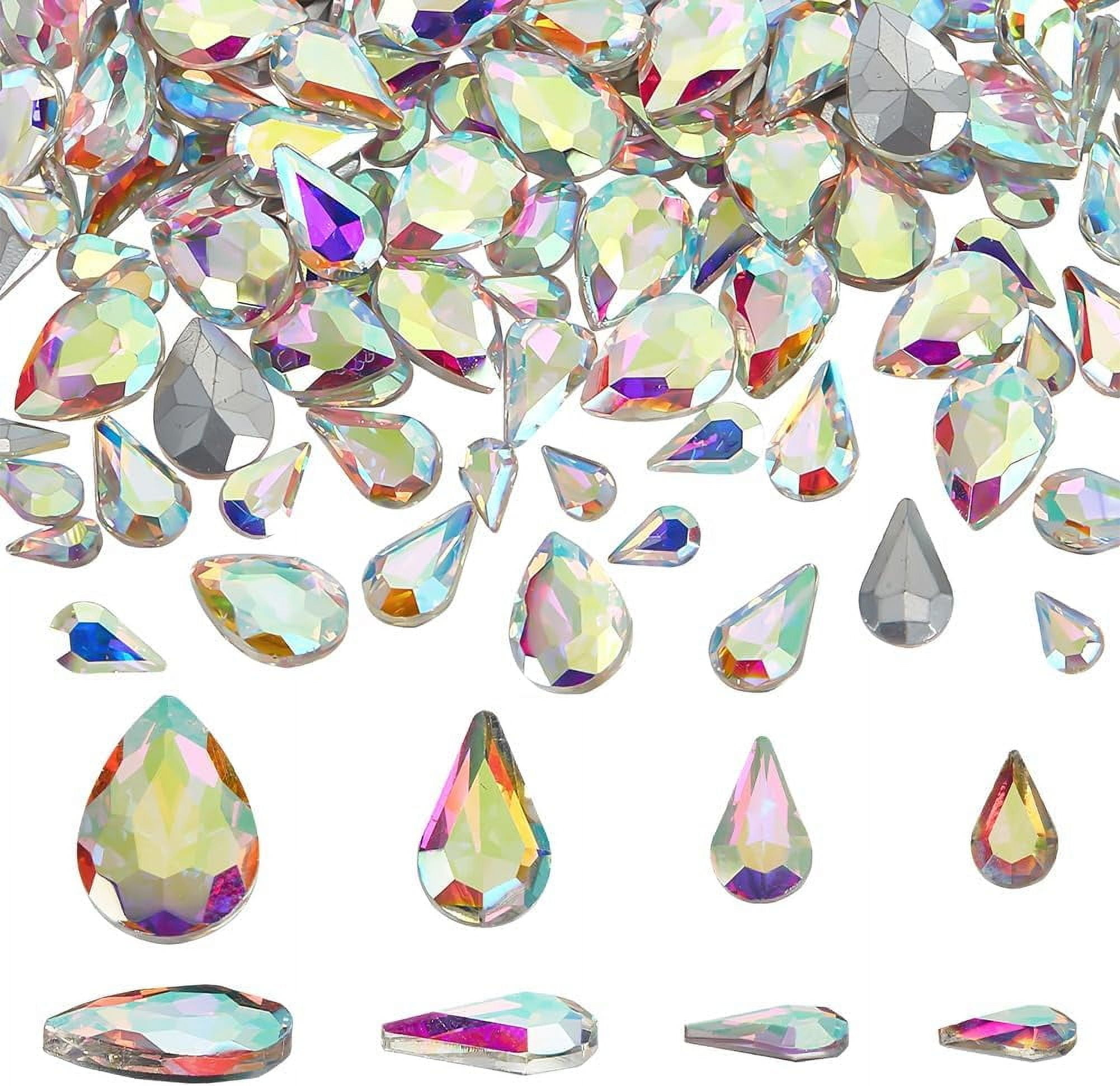 220 Pcs 4 Sizes Pointed Back Rhinestone Glass Rhinestones Gems Clear AB ...