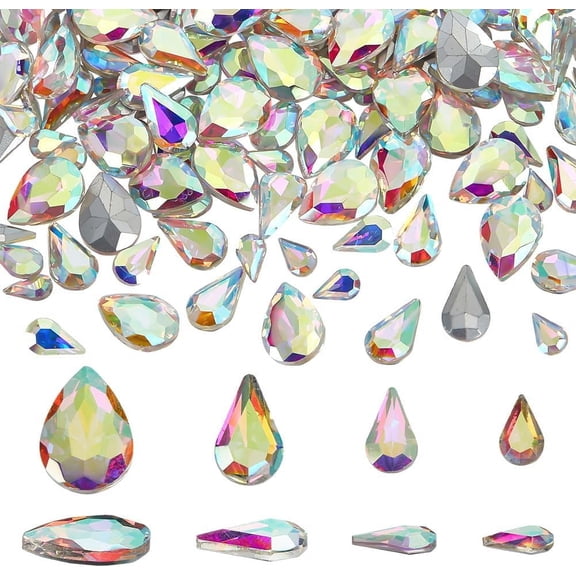 220 Pcs 4 Sizes Pointed Back Rhinestone Glass Rhinestones Gems Clear AB Color Multi Faceted Teardrop Rhinestones Silver Rhinestones for DIY