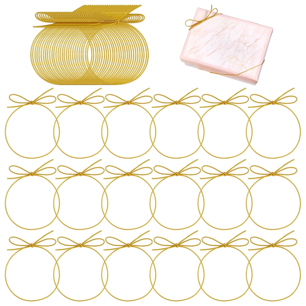 220 Pcs Elastic Bows for Gifts Boxes 4 Inches Small Golden Stretch Loops with Pre-Tied Bows Elastic Ribbon Cord Strings for Gifts Boxes Bags Crafts