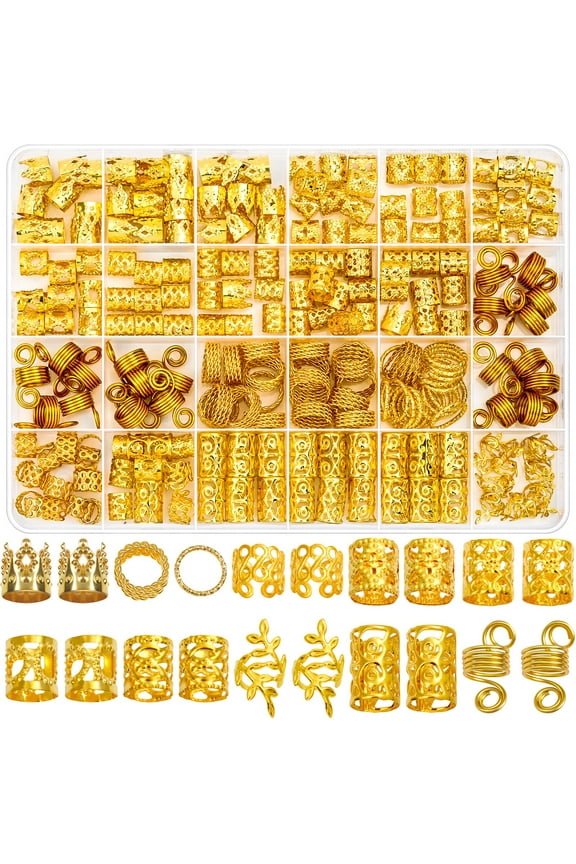 220 Pcs Gold Hair Jewelry for Braids, Loc Jewelry for Hair Dreadlock, Loc Charms for Women, Metal Gold Braids Rings Cuffs Clips for Dreadlock Accessories Clip Braids Extensions Decorations