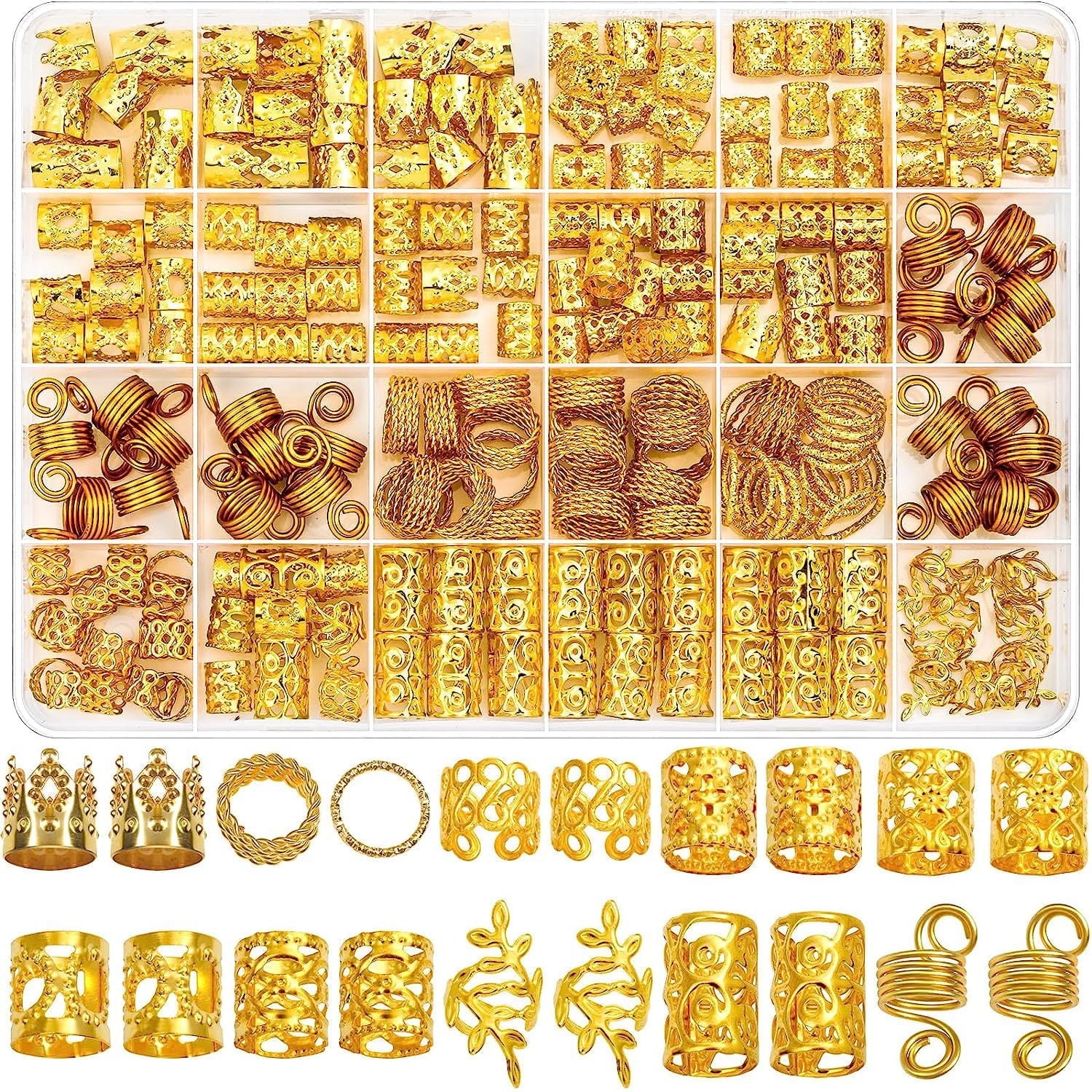 220 Pcs Hair Jewelry for Braids, Gold Hair Jewelry Pendants for Braid, Loc Jewelry for Hair Dreadlock with Ring Cuffs Charm Dreadlock Accessories Hair Decorations for Women and Men