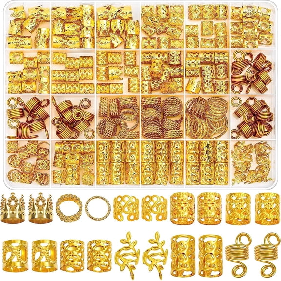 220 Pcs Hair Jewelry for Braids, Gold Hair Jewelry Pendants for Braid, Loc Jewelry for Hair Dreadlock with Ring Cuffs Charm Dreadlock Accessories Hair Decorations for Women and Men