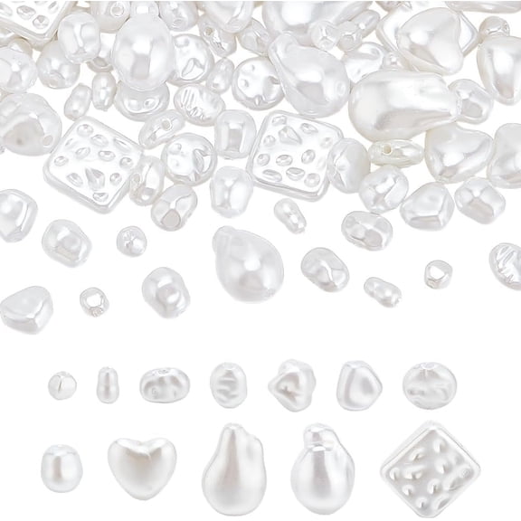 220 Pcs Imitation Pearl Beads Assorted Shape White ABS Plastic Pearls Nuggets Flat Round Teardrop Heart Shape Beads Jewelry Making