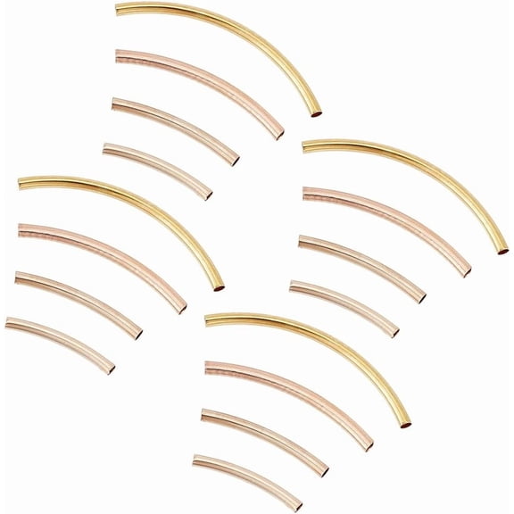 220 Pcs Long Tube Beads 4 Sizes Brass Smooth Curved Noodle Beads Spacer Beads for DIY Bracelet Wrist Anklet Necklace Earring Jewelry Making colorful DIY