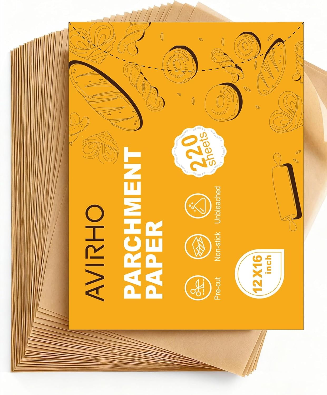 220 Count Parchment Paper Sheets for Baking 12x16 Inch, Precut Non-Stick Unbleached Paper, Half Sheet Pan Liners Oven, Cooking, Grilling, Air Fryer, Steaming
