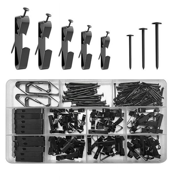 220 Pcs Picture Hangers, 5 Sizes Picture Hanging Kit, Picture Frame Hangers,Frame Hanger Kit for Picture,Canvas, Mirror,1 x Picture Hanging Kit,Black