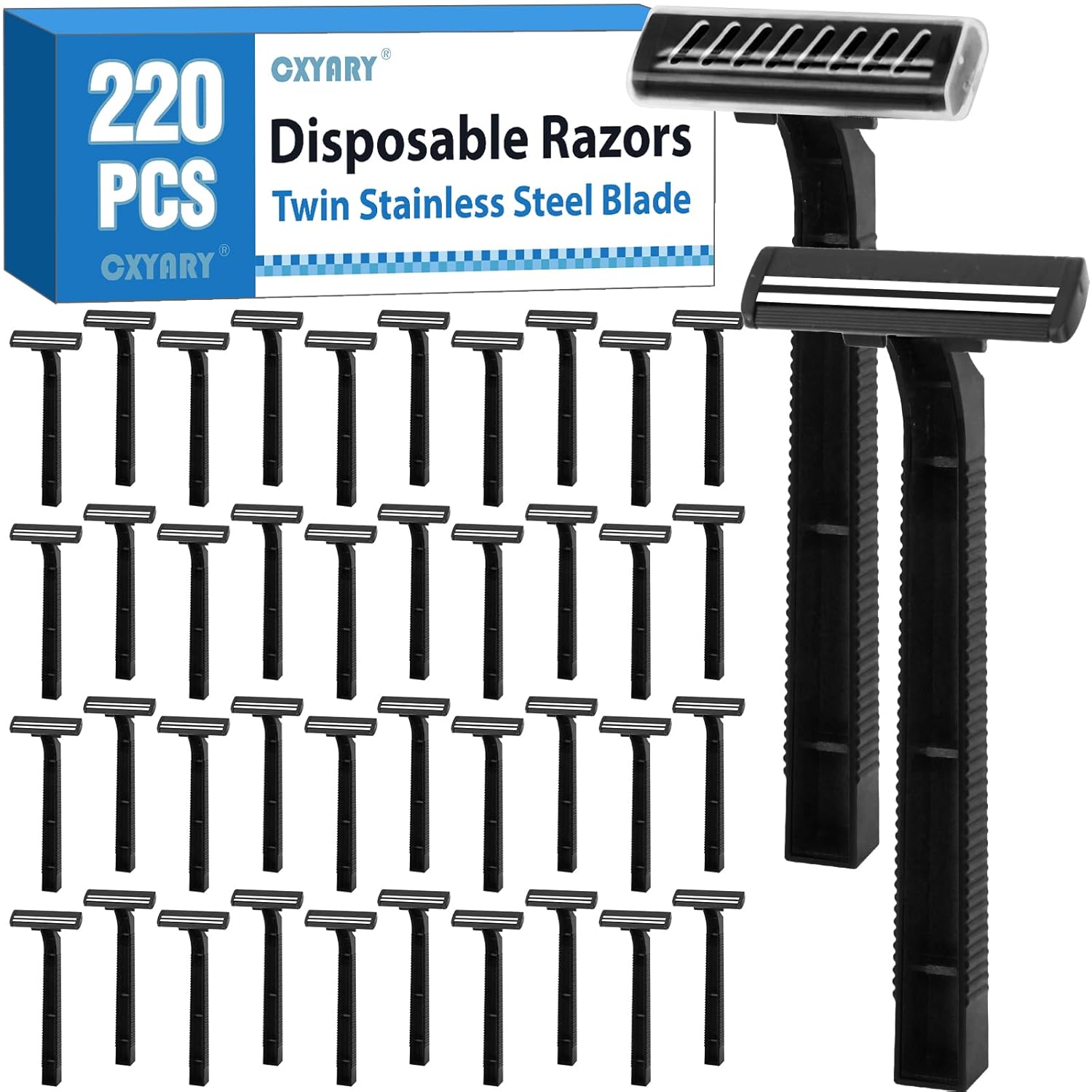 220 Pcs Twin Blae isposable Razors With Clear Safety Cap, Shaving ...