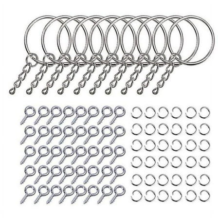 220 Pcs/set for Key Rings Kit Split Keyrings with Link Chain Screw Eye Pin Jump