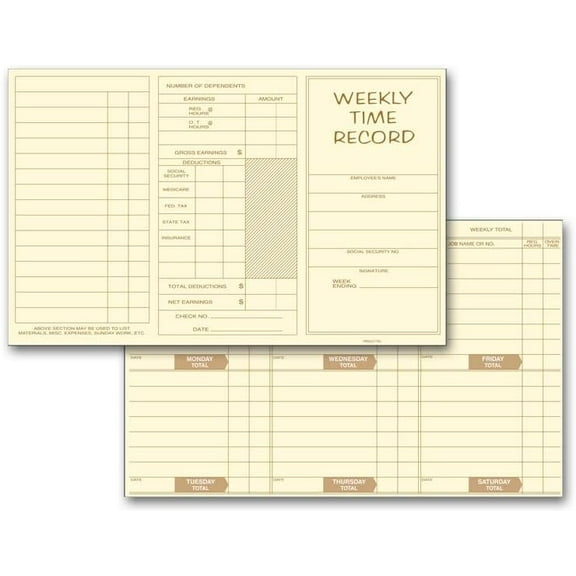 220 Pocket Size Weekly Time Cards 8 x 5" QTY 250