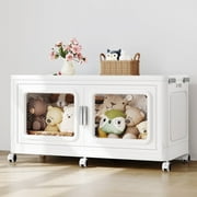 220 Qt Extra Large Stackable Storage Bins with Lids, 55 Gal Plastic Foldable Storage Cubes, Collapsible Closet Organizer and Storage Drawers with Wheels, 1-Pack, White