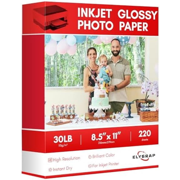 220 Sheets Glossy Thin Inkjet Printer Paper 115gsm 30Lb 8.5x11 Inches for DIY Chip Bag and Print Brochure Flyer,Compatible Inkje Printer and Dye ink