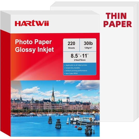 220 Sheets Thin Glossy Inkjet Photo Paper 120gsm 8.5x11 Inches 30LB | Single Side Inkjet Printer Paper, Quick Drying for Dye Ink, Ideal for DIY Chip Bags, Flyers, Brochures, Crafts & Party Favors