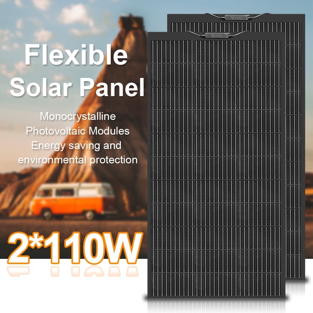 220 Watts Flexible Solar Panel, Portable Bendable 12 Volts Mono Cell for RV Camping Home Boat Marine Curve Surface Black (2PCS 110 Watt)