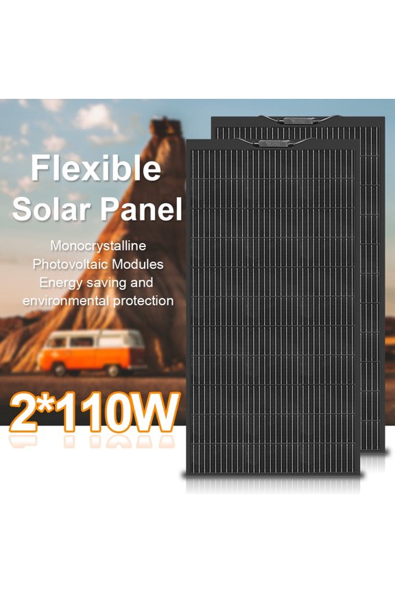 220 Watts Flexible Solar Panel, Portable Bendable 12 Volts Mono Cell for RV Camping Home Boat Marine Curve Surface Black (2PCS 110 Watt)