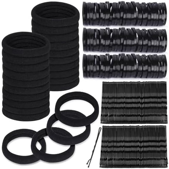 220 count Bobby Pins, Hair Ties and Rubber Hair Bands, 100 count Black Bobby pins for Women 100 count Hair Elastics 20 count Seamless Hair Ties, Hair Accessories for Women Black
