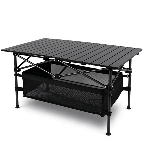 220 lb Capacity Foldable Camping Table | Aluminum Top & Steel Frame with Mesh Basket | Portable BBQ/Picnic/Beach Table Includes Carry Bag