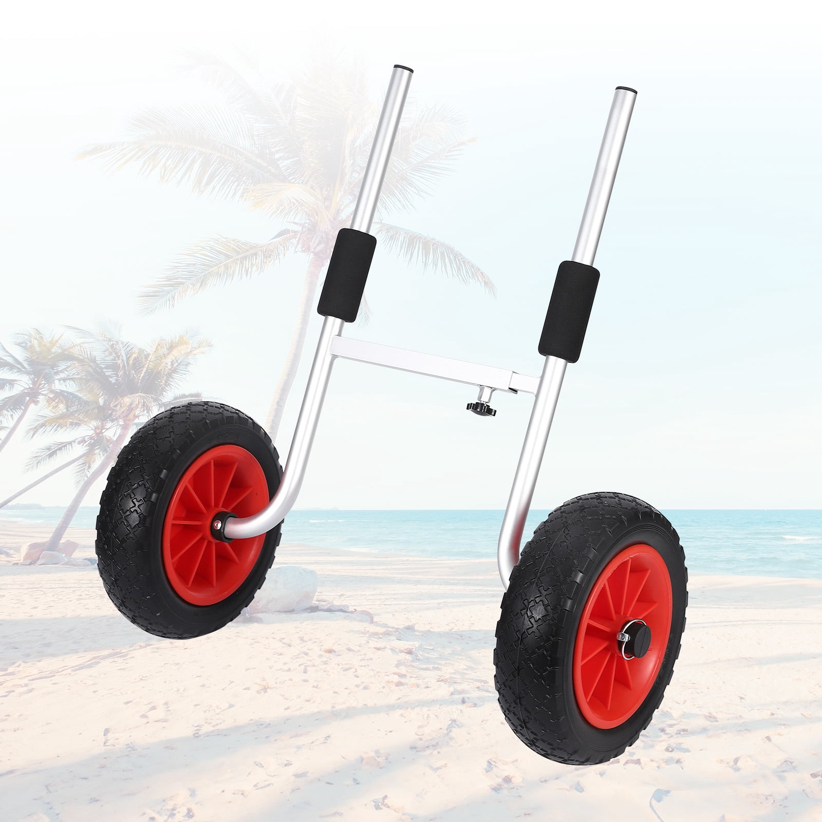 220 lbs Kayak Cart, Heavy Duty Adjustable Kayak Trolley with 10" Solid PU No-Flat Wheels, Foam Pads & Detachable Design for Kayaks with Scupper Holes, Canoe Cart for Beach