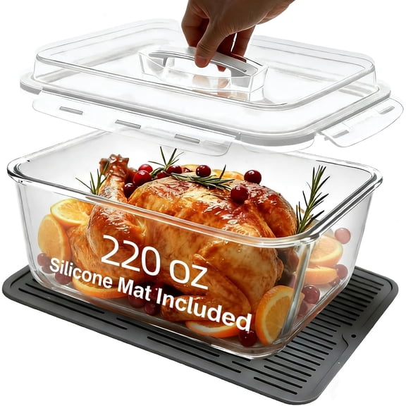 220 oz Extra Large Glass Storage Containers with Lids, Large Glass Food Containers for Rotisserie Chicken/Turkey and Potluck, Giant Watermelon Container, XL Big Bowl Freezer Storage Container Airtigh