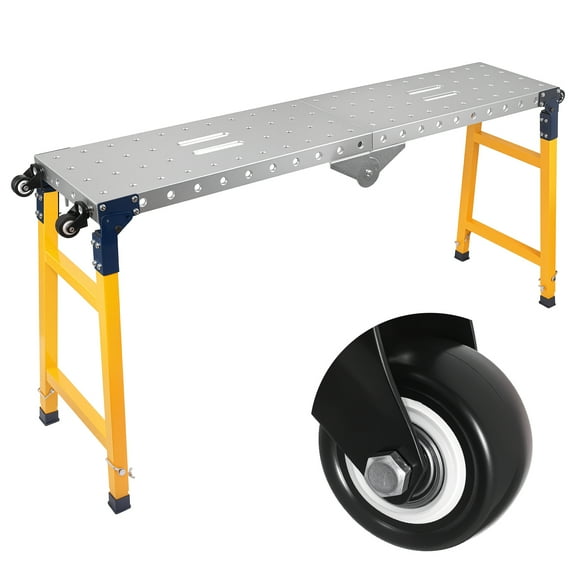 2200 LBS Folding Welding Table, 65" x 17" x 48" Versatile Work Tables 5-Level Adjustable Height with 4 Tool Slots & 0.63" Fixture Holes for Welding, Furniture Renovation, Tool organizing