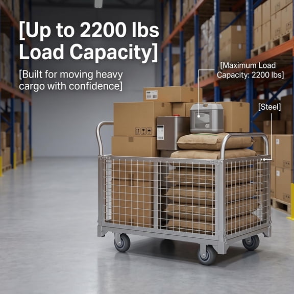2200 Lbs Platform Truck,Flat Bed Carts with Wheels for Household Items Luggage Wooden Boards,4-in-1 Heavy Duty Cart with 4 Guardrails 4 Casters