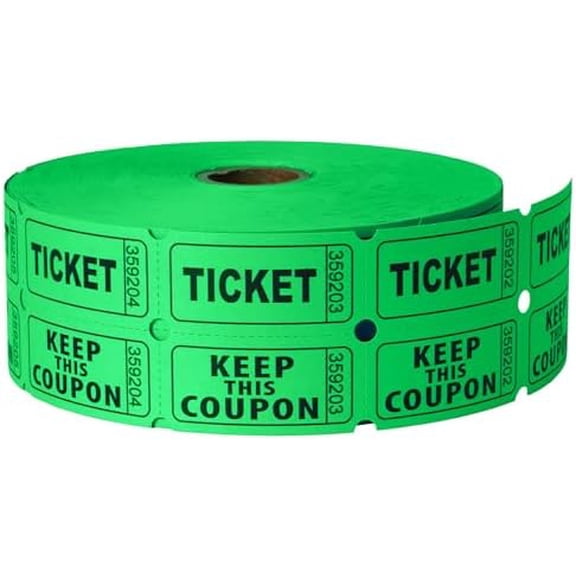 2200 Pcs (1100 Pairs) Raffle Tickets Double Roll, Green 50/50 Raffle Tickets, Consecutively Numbered for Raffles, Events, Fundraisers, Carnivals & Classroom Activities