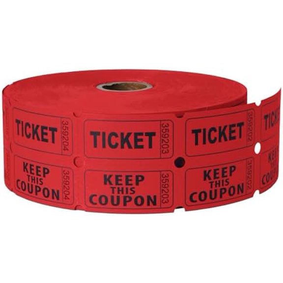 2200 Pcs (1100 Pairs) Raffle Tickets Double Roll, Red 50/50 Raffle Tickets, Consecutively Numbered for Raffles, Events, Fundraisers, Carnivals & Classroom Activities
