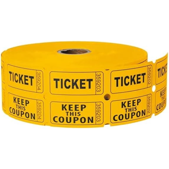 2200 Pcs (1100 Pairs) Raffle Tickets Double Roll, Yellow 50/50 Raffle