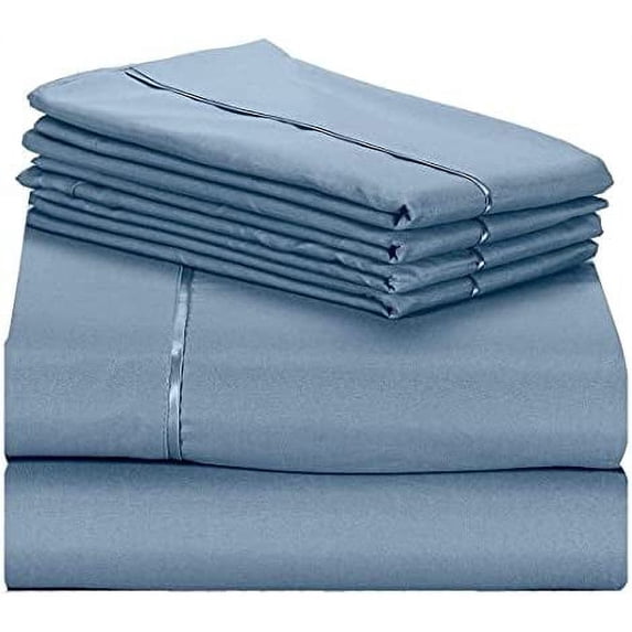2200 Series 18 Inch Deep Pocket 6 PC Bed Sheet Sets, Wrinkle Free (Denim, Twin)