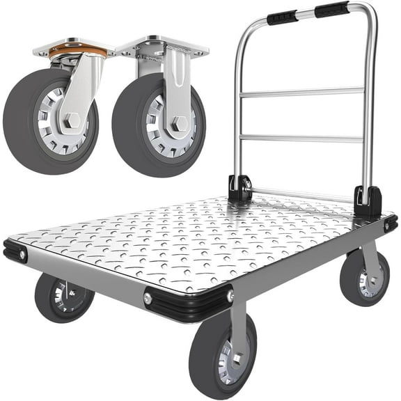 2200 lbs. Capacity Foldable Push Cart Dolly | Moving Platform Hand Truck | Heavy Duty Space Saving Collapsible | Swivel Flat Bed Wagon - Furniture Luggage Lifting