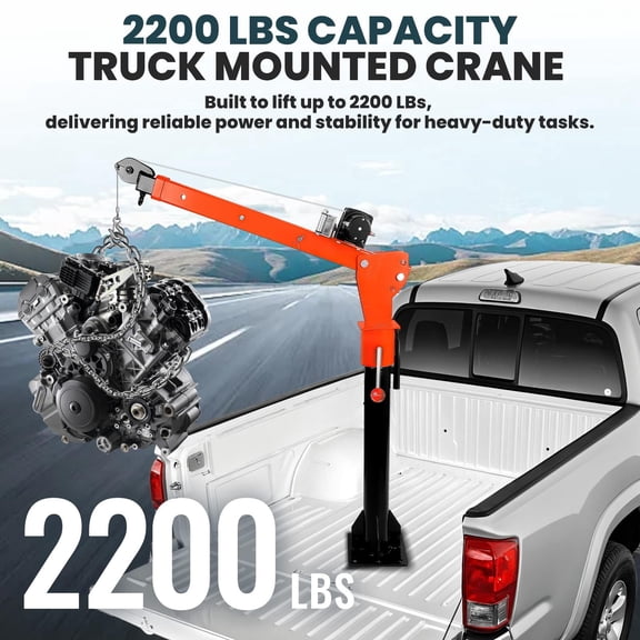 2200 lbs Electric Pickup Truck Crane with Electric Winch 5000 lbs 12V, Heavy Duty Truck Bed Hoist Jib Crane, 360 Rotation Adjustable Boom for Truck Bed Loading Work